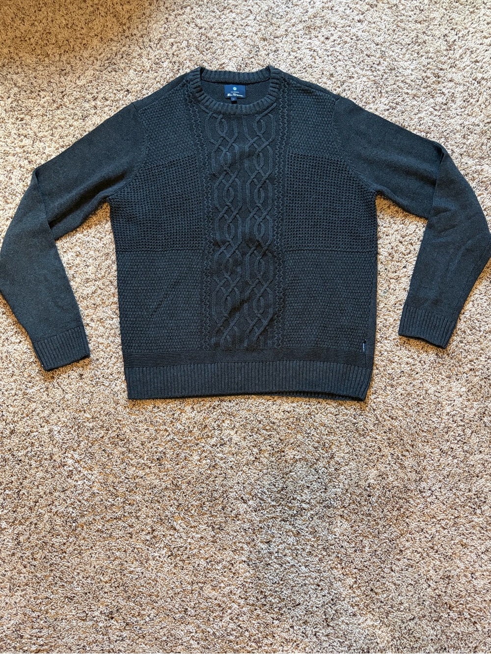 Ben Sherman Men’s Charcoal Crewneck Cable Knit Sweater